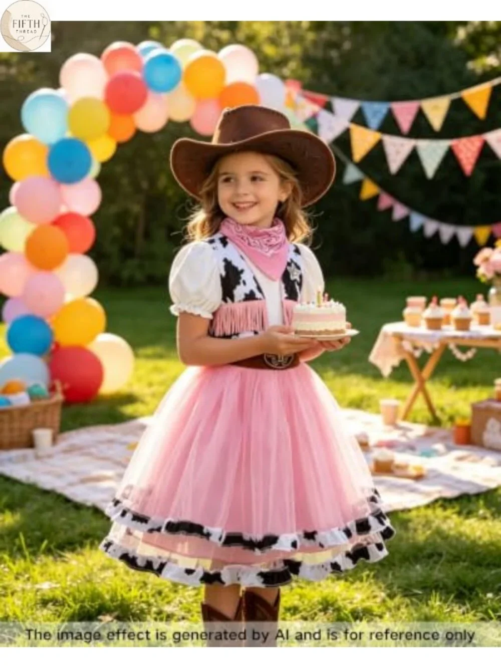 Girls Cowgirl Costume 3-Piece Set Hat Bandanna Tulle Dress